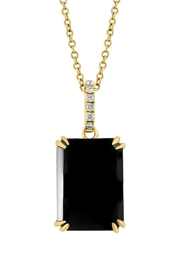 Effy 14K Yellow Gold Diamond Onyx Pendant Necklace