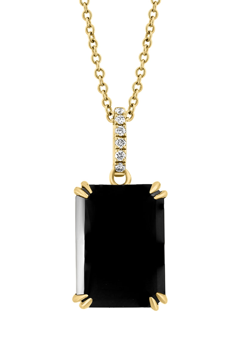 Effy 14K Yellow Gold Diamond Onyx Pendant Necklace