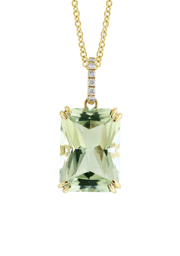 Effy 14K Yellow Gold Diamond & Green Amethyst Pendant Necklace