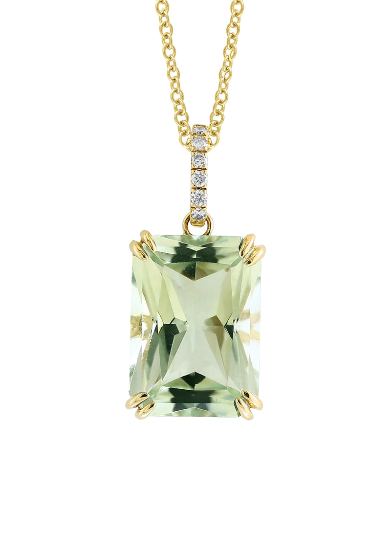 Effy 14K Yellow Gold Diamond & Green Amethyst Pendant Necklace