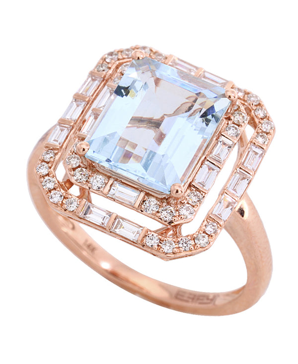 Effy 14K Rose Gold Diamond & Aquamarine Ring