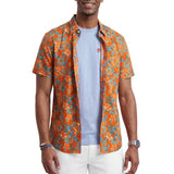 IZOD Mens Dockside Chambray Printed Short Sleeve Shirt