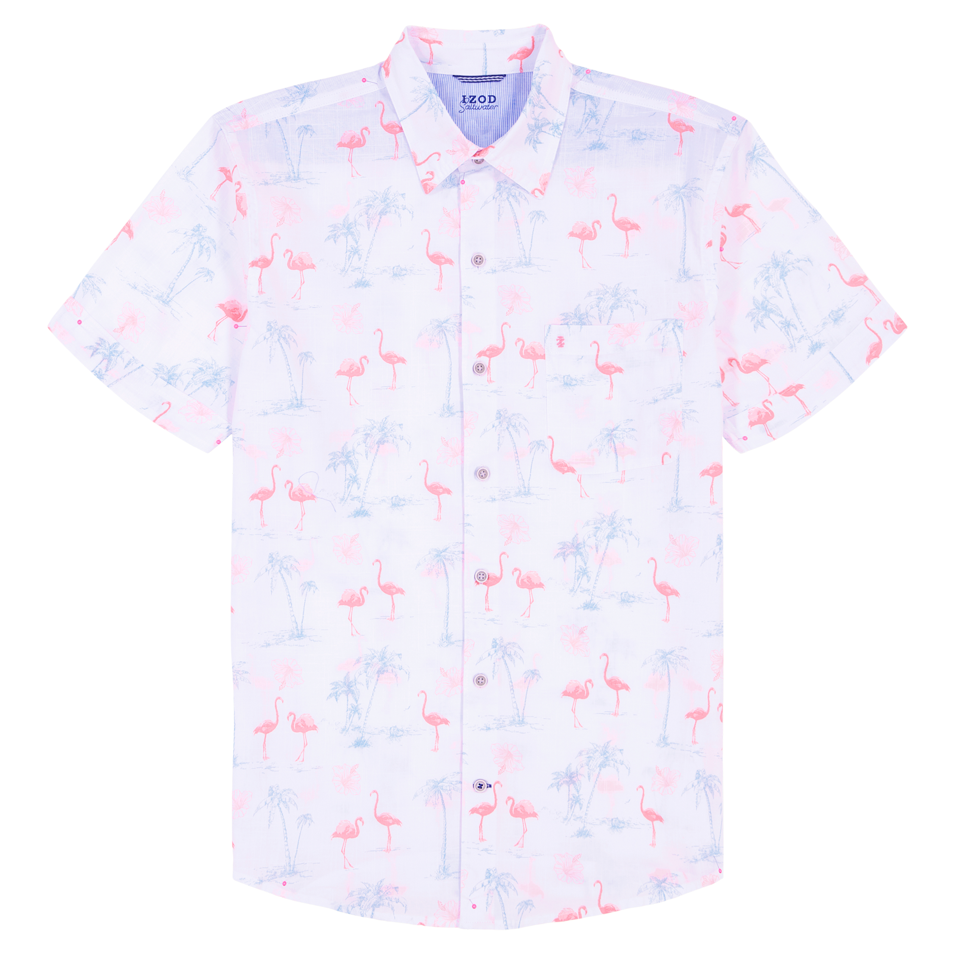IZOD Mens Dockside Chambray Short Sleeve Button Down Shirt