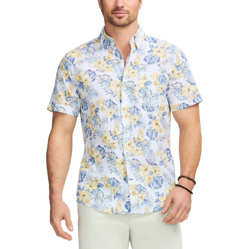 IZOD Mens Dockside Chambray Printed Short Sleeve Shirt
