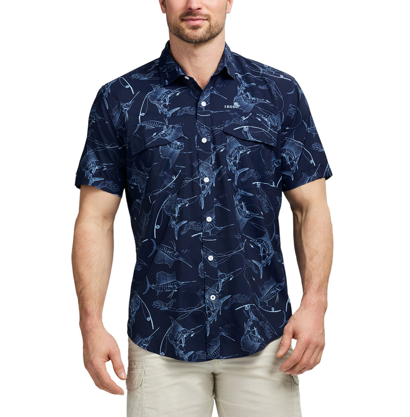 IZOD Mens Sunshield Short Sleeve Button Down Shirt