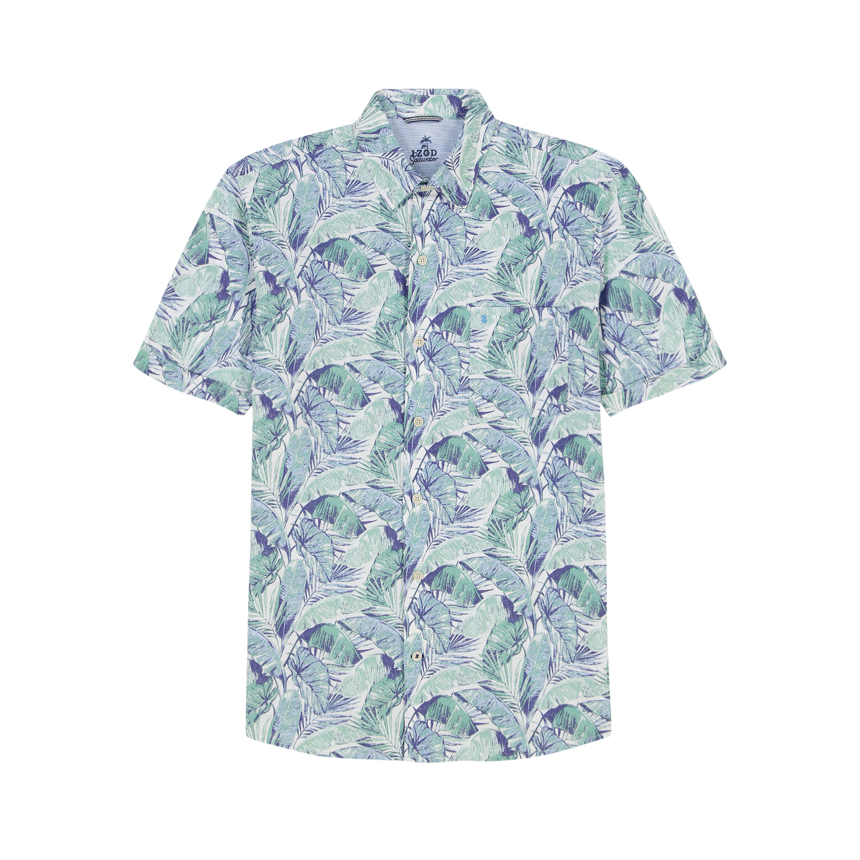 IZOD Mens Dockside Chambray Printed Short Sleeve Shirt
