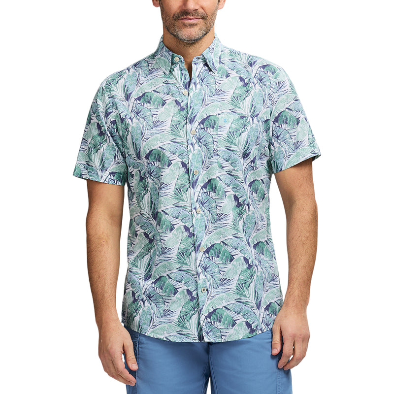 IZOD Mens Dockside Chambray Printed Short Sleeve Shirt