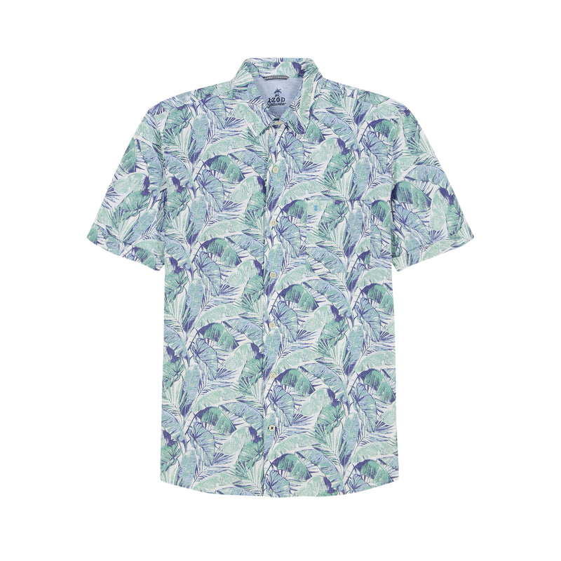 IZOD Mens Dockside Chambray Printed Short Sleeve Shirt