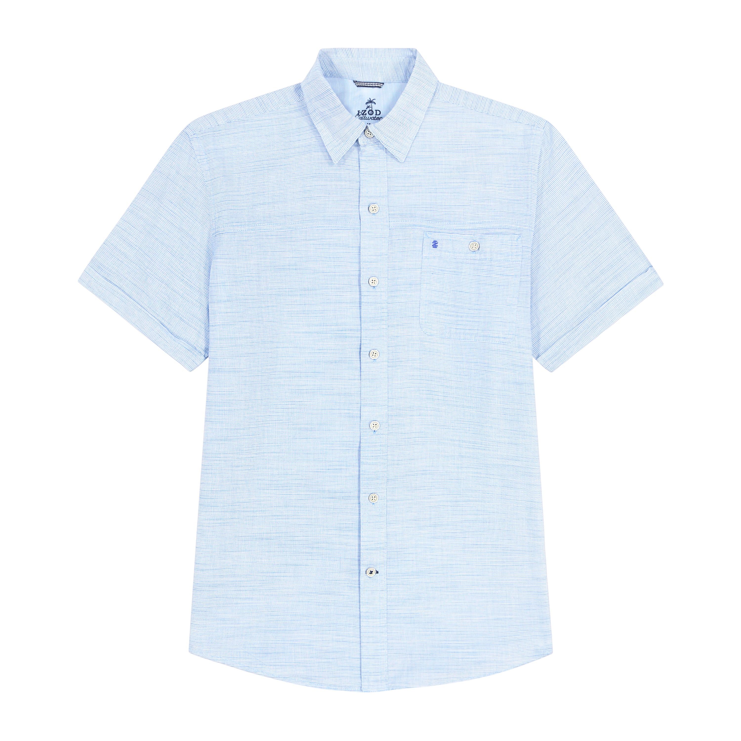 IZOD Mens Dockside Chambray Stripe Short Sleeve Shirt