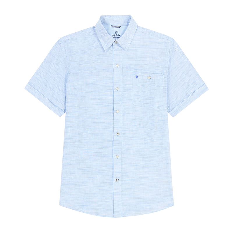 IZOD Mens Dockside Chambray Stripe Short Sleeve Shirt