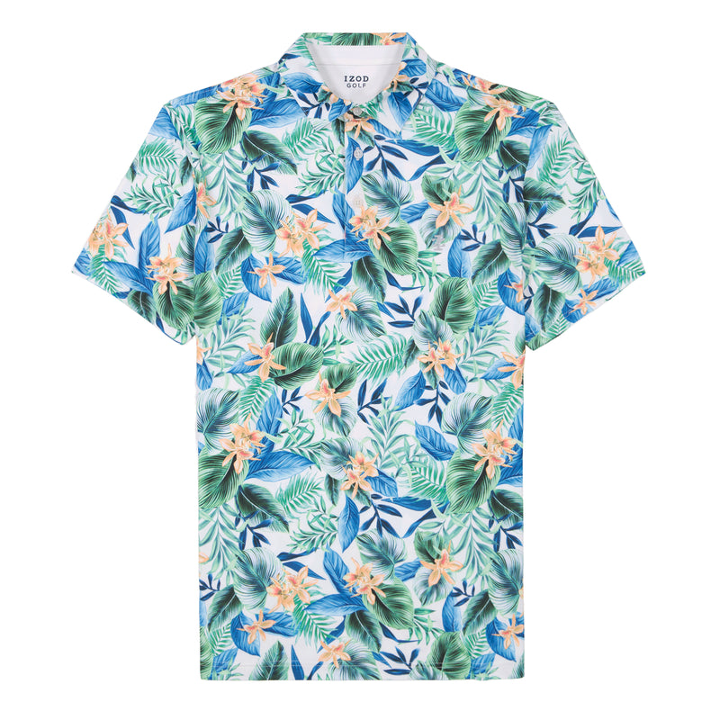 IZOD Mens SwingFlex Elite Tropical Print Short Sleeve Polo Shirt