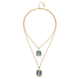 UNOde50 Gold-Plated Double Blue Crystal Long Pendant Necklace
