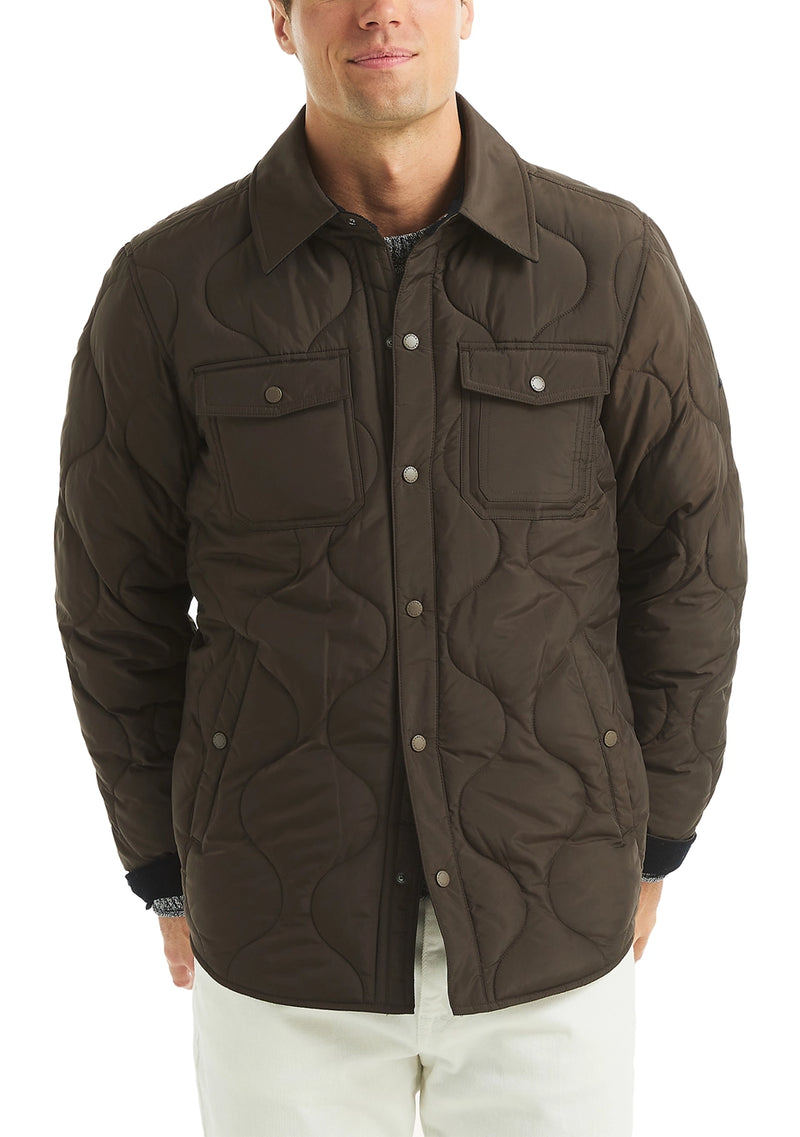 Nautica Mens Long Trailed Quilted Shirt Jacket