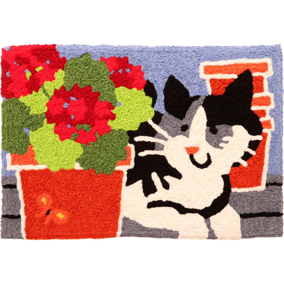 Jellybean Kitty and Potted Gernamiums 20" X 30" Rug