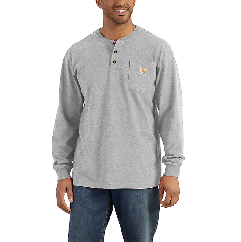 Carhartt Mens Loose Fit Heavyweight Pocket Henley Long Sleeve T-Shirt