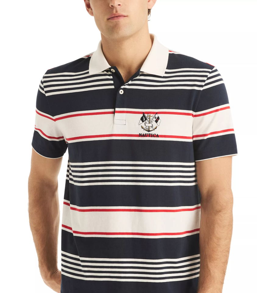 Nautica Mens Sustainably Crafted Classic Fit Striped Short Sleeve Polo Shirt