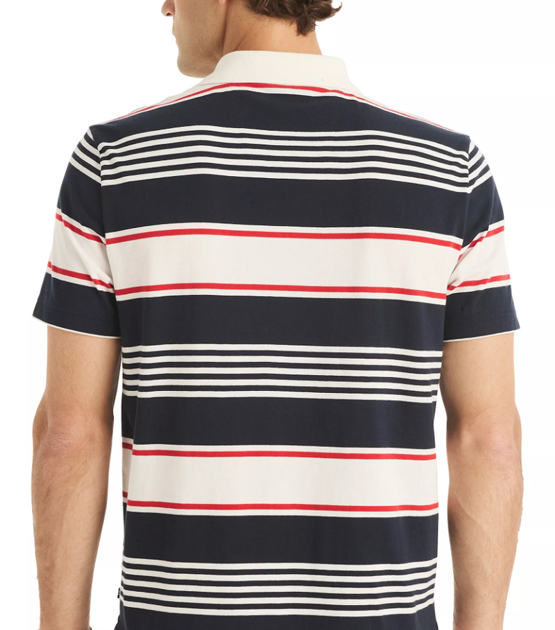 Nautica Mens Sustainably Crafted Classic Fit Striped Short Sleeve Polo Shirt