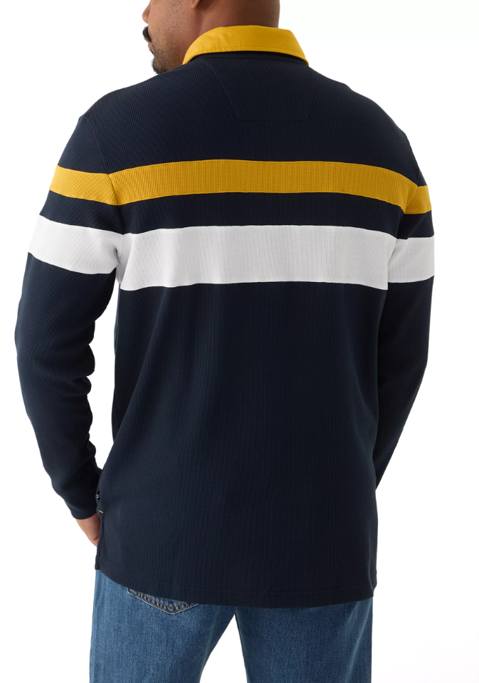 Nautica Mens Waffle Rugby Long Sleeve Polo Shirt