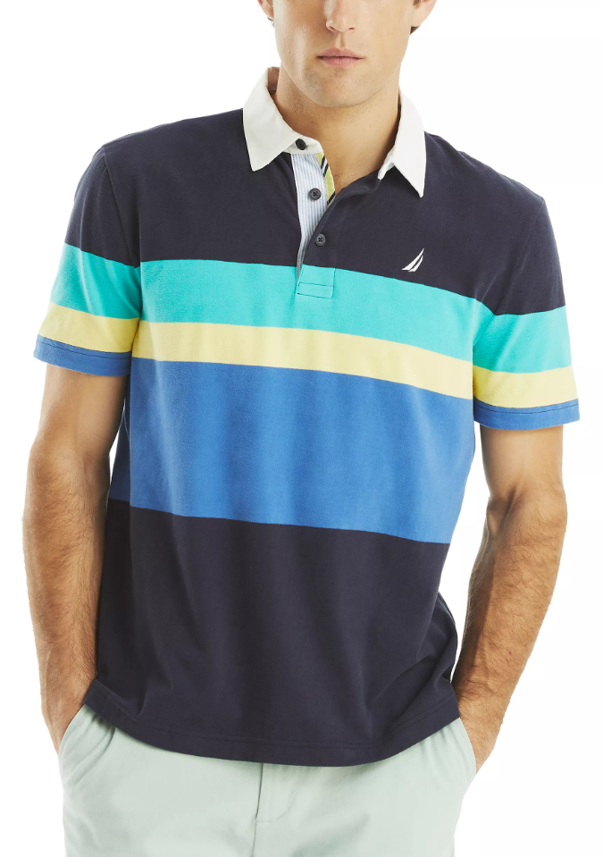 Nautica Mens Striped Short Sleeve Polo Shirt