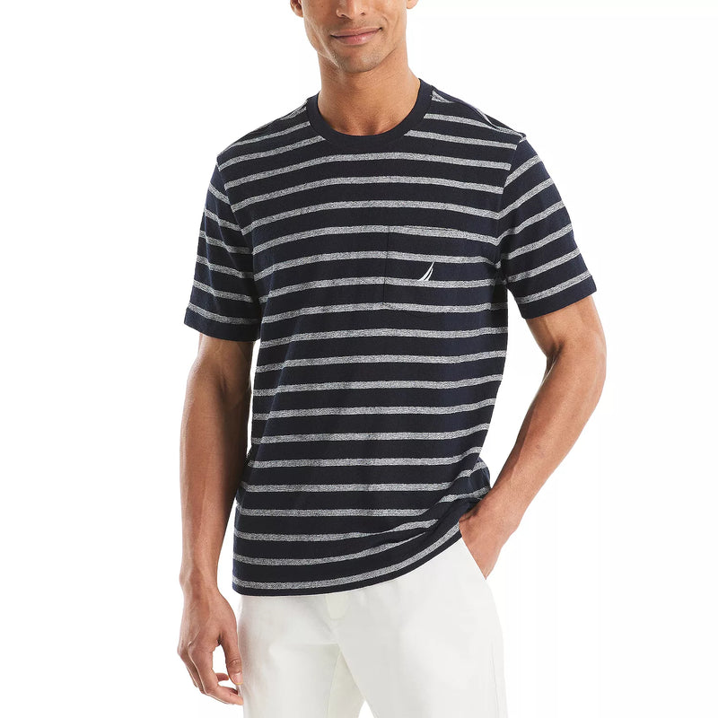 Nautica Mens Striped Textured Crew Neck Short Sleeve T-Shirt