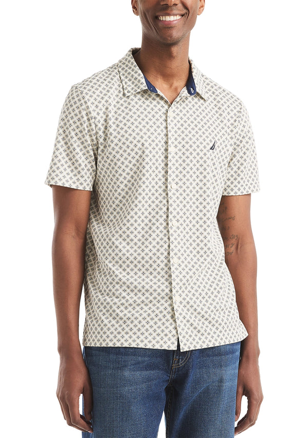 Nautica Mens Geo Printed Button Front Short Sleeve Shirt