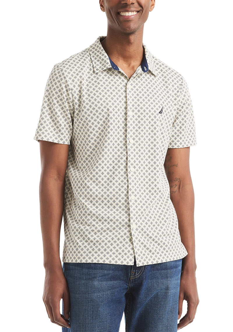 Nautica Mens Geo Printed Button Front Short Sleeve Shirt