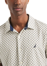 Nautica Mens Geo Printed Button Front Short Sleeve Shirt