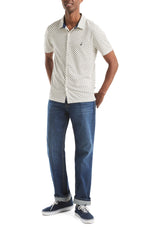 Nautica Mens Geo Printed Button Front Short Sleeve Shirt