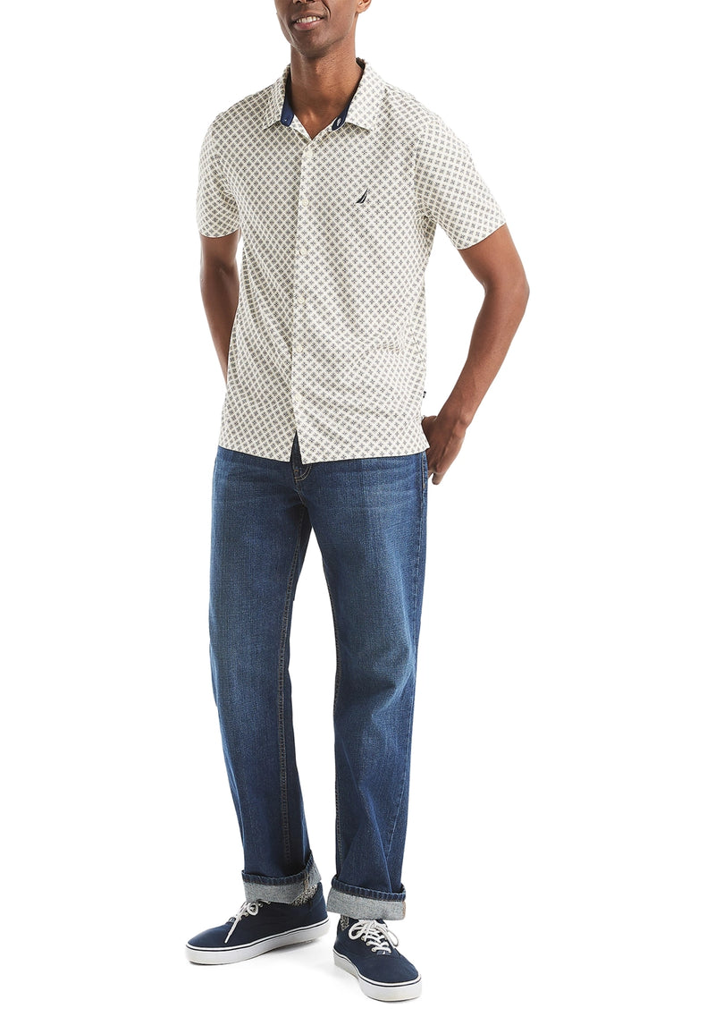 Nautica Mens Geo Printed Button Front Short Sleeve Shirt