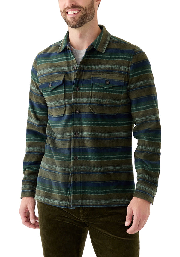 Nautica Mens Printed Micro Polar Fleece Striped Long Sleeve Shirt