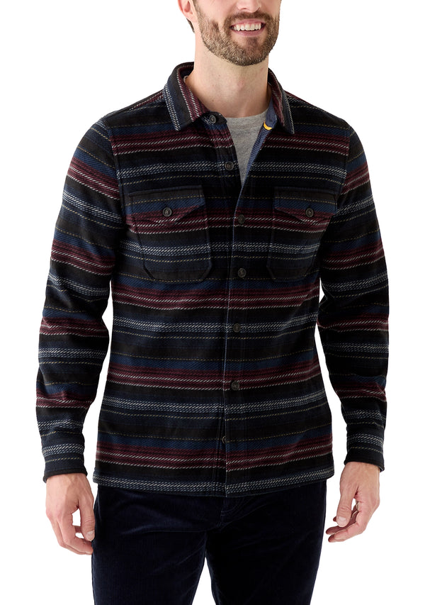 Nautica Mens Printed Micro Polar Fleece Striped Long Sleeve Shirt