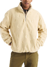 Nautica Mens Embossed Boat Sherpa 1/4 Zip Sweater