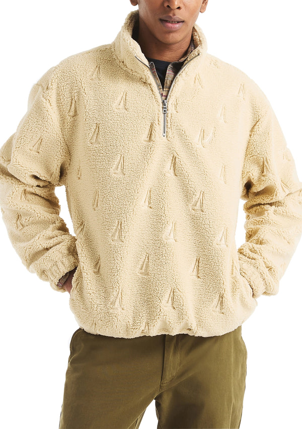 Nautica Mens Embossed Boat Sherpa 1/4 Zip Sweater