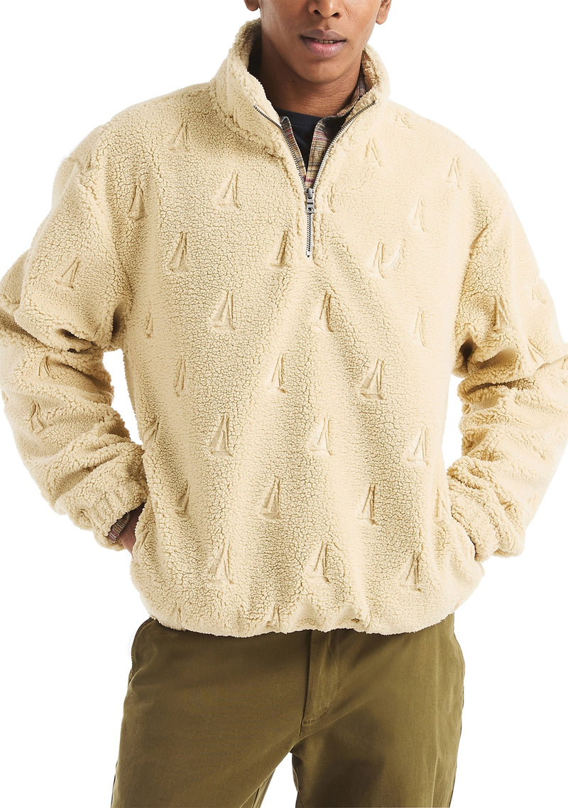 Nautica Mens Embossed Boat Sherpa 1/4 Zip Sweater