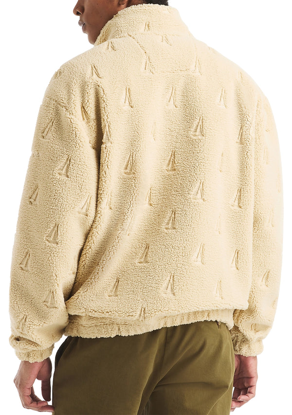 Nautica Mens Embossed Boat Sherpa 1/4 Zip Sweater