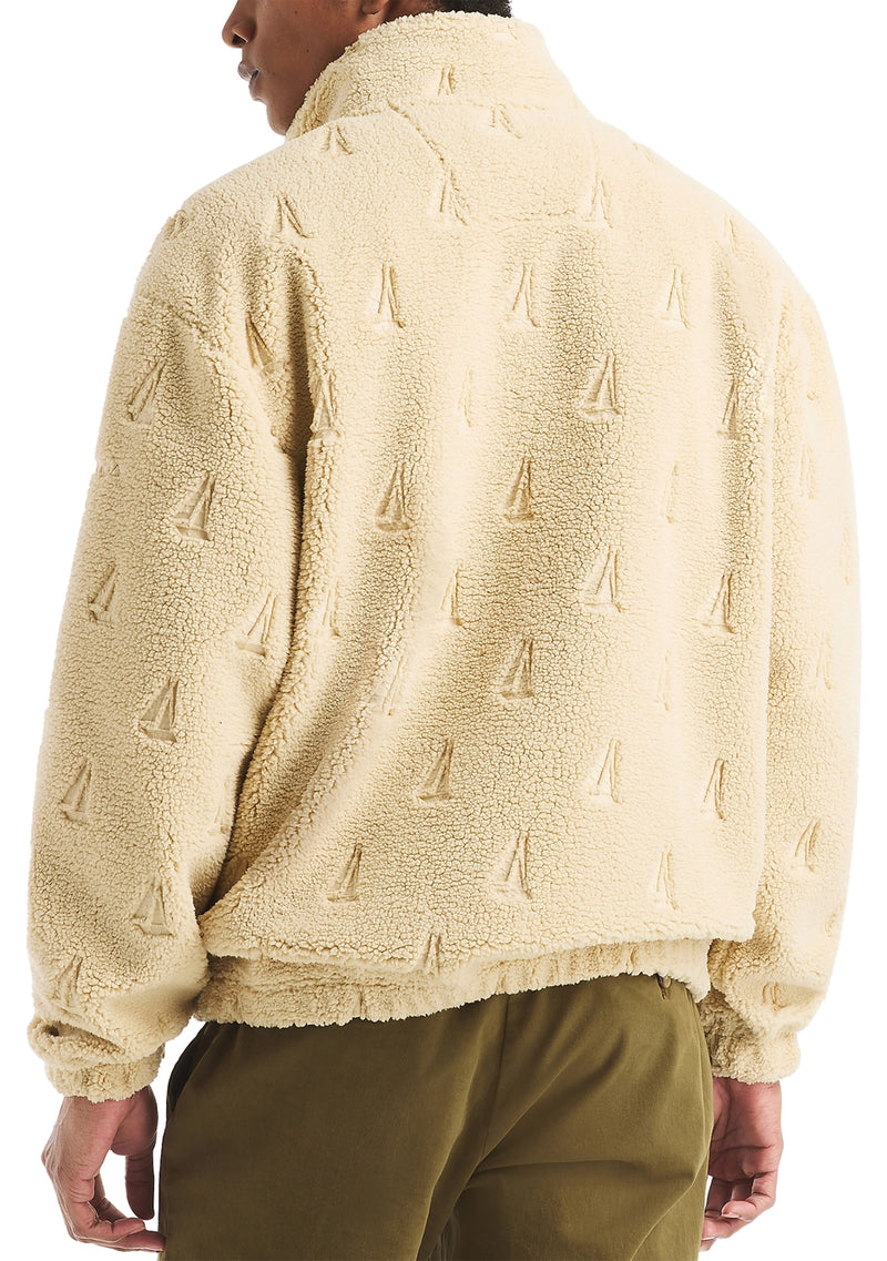 Nautica Mens Embossed Boat Sherpa 1/4 Zip Sweater