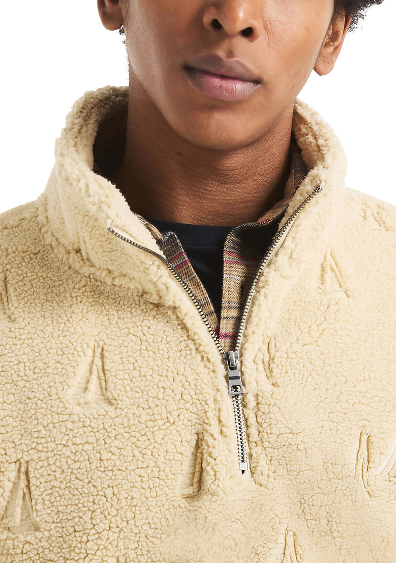 Nautica Mens Embossed Boat Sherpa 1/4 Zip Sweater