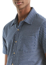 Nautica Mens Brick Pattern Short Sleeve Button Down Shirt