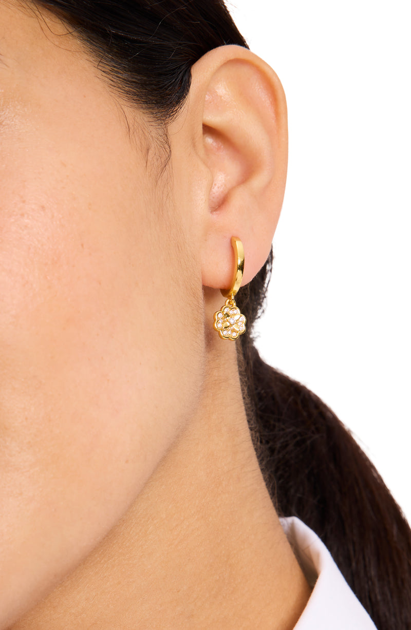 Kate Spade Heritage Bloom Gold Huggie Drop Earrings