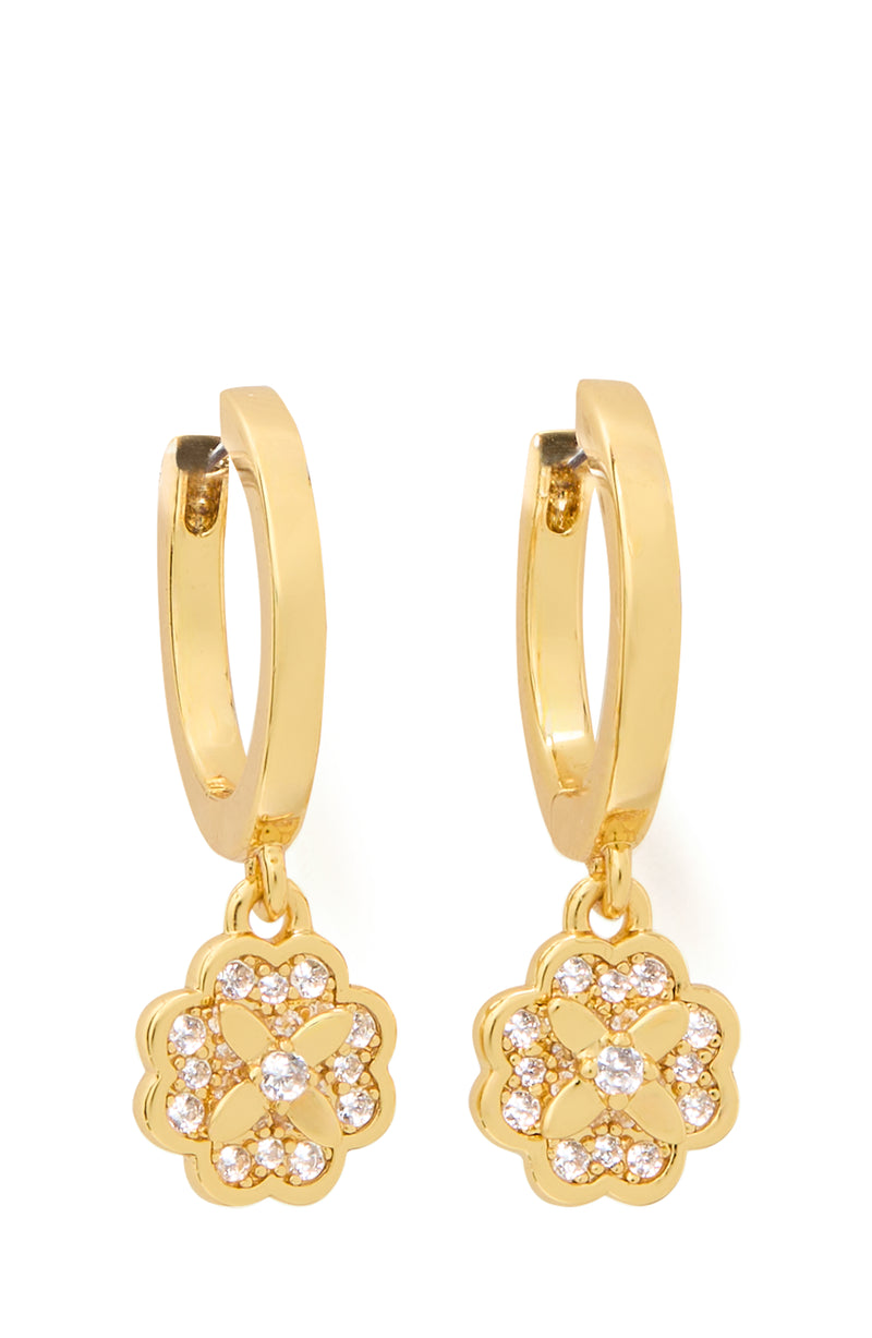 Kate Spade Heritage Bloom Gold Huggie Drop Earrings