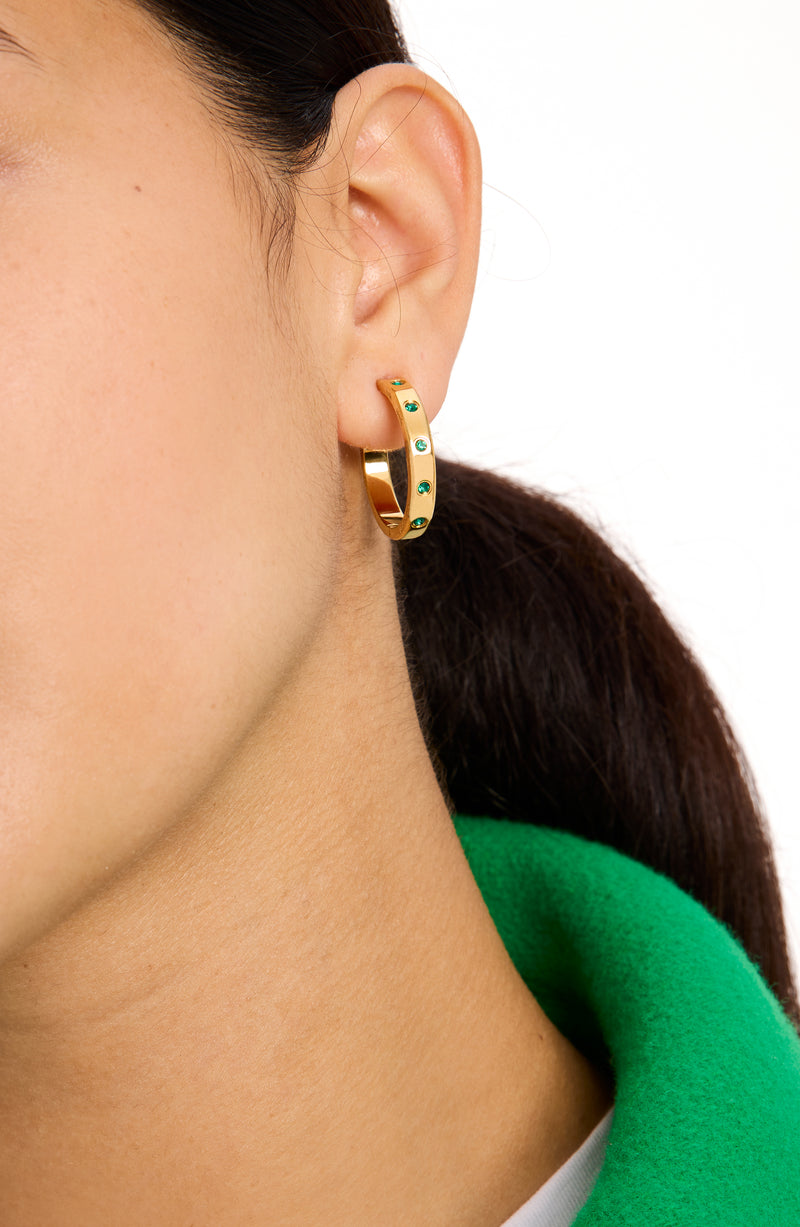 Kate Space Set In Stone Emerald Hoop Earrings