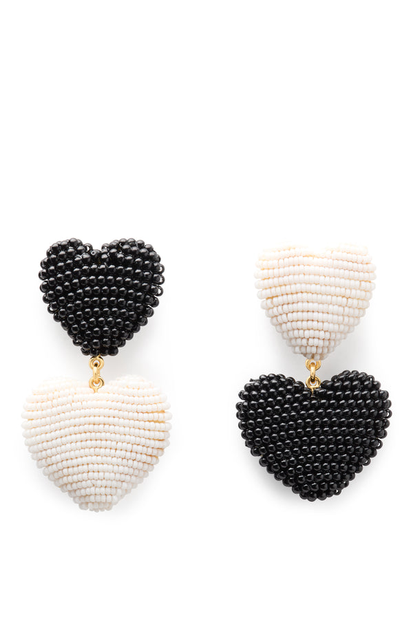 Kate Spade Heart You Beaded Double Drop Earrings - Black & White