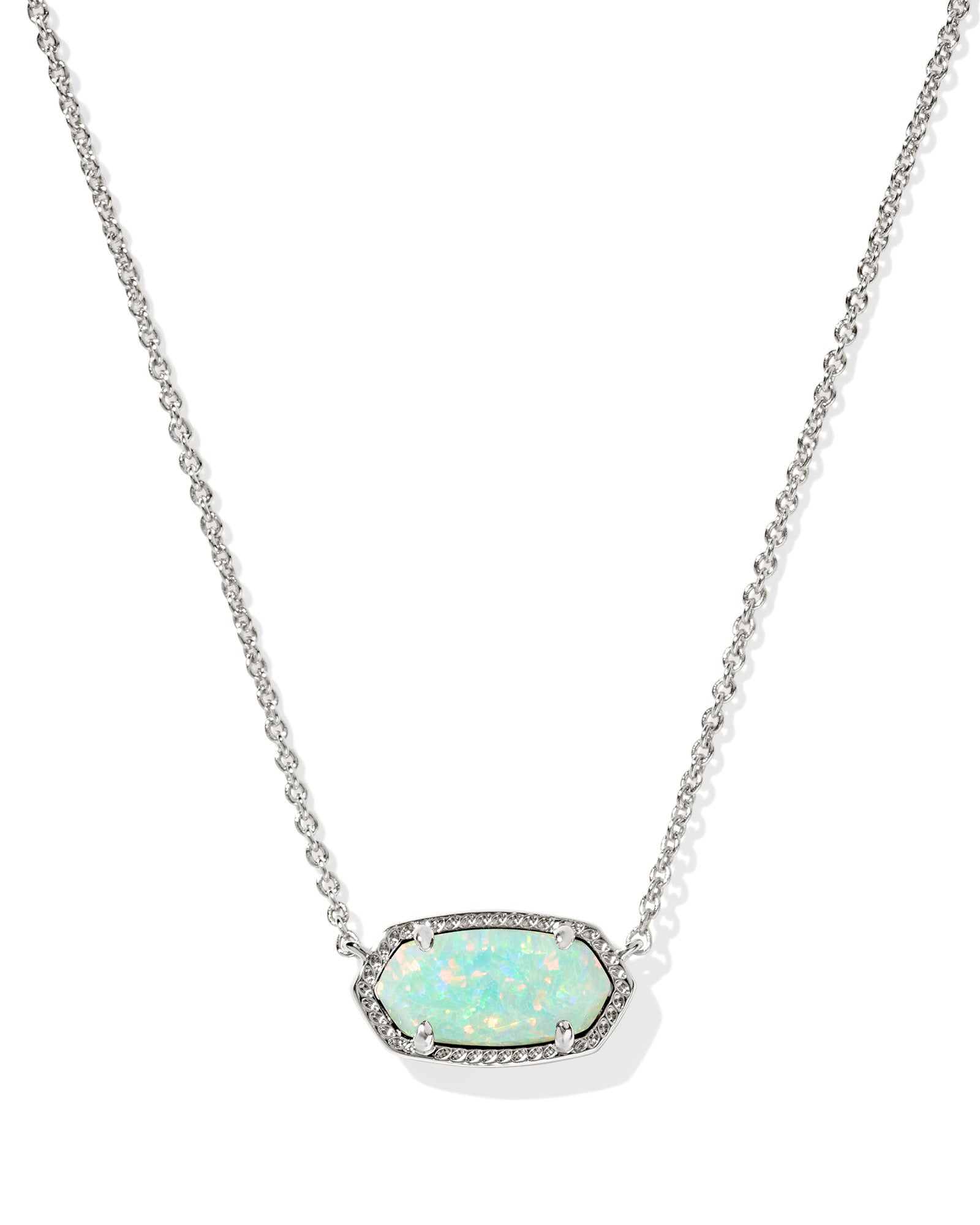 Kendra Scott Elisa Green Kyocera Opal Silver Short Pendant Necklace