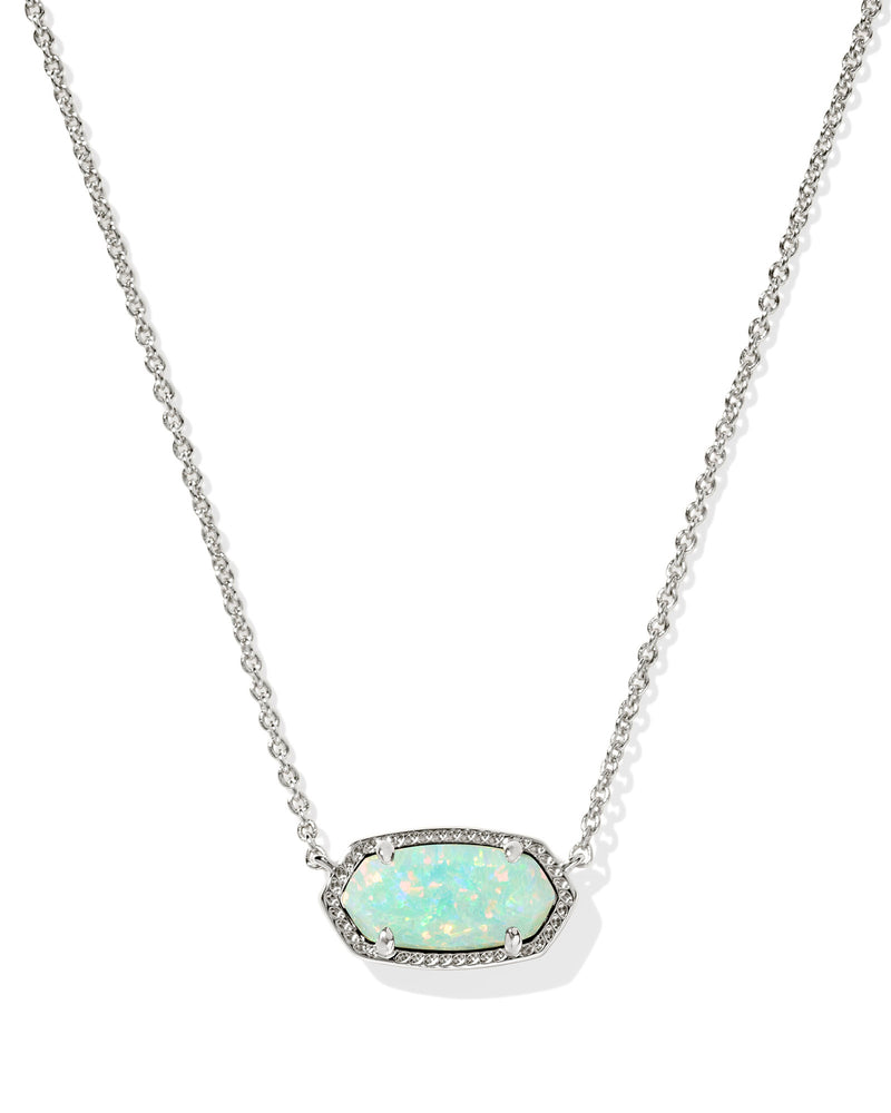 Kendra Scott Elisa Green Kyocera Opal Silver Short Pendant Necklace