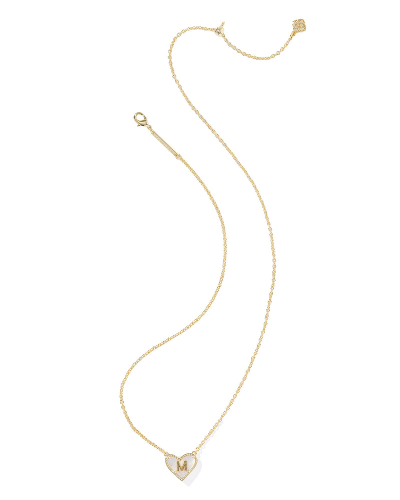 Kendra Scott Heart Letter M Gold Ivory Mother of Pearl Short Pendant Necklace