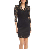 Karen Kane Womens V-Neck Scallop Hem Lace Dress