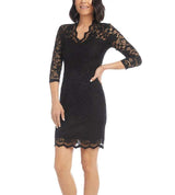 Karen Kane Womens V-Neck Scallop Hem Lace Dress