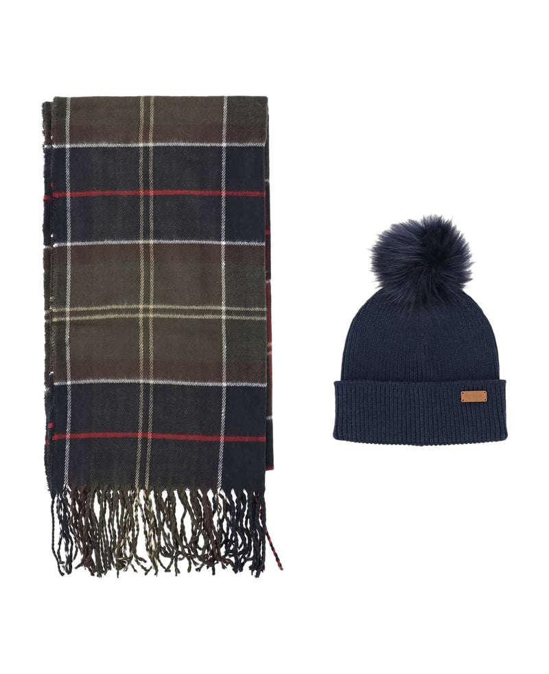 Barbour Womens Dover Beanie Hailes Scarf Gift Set