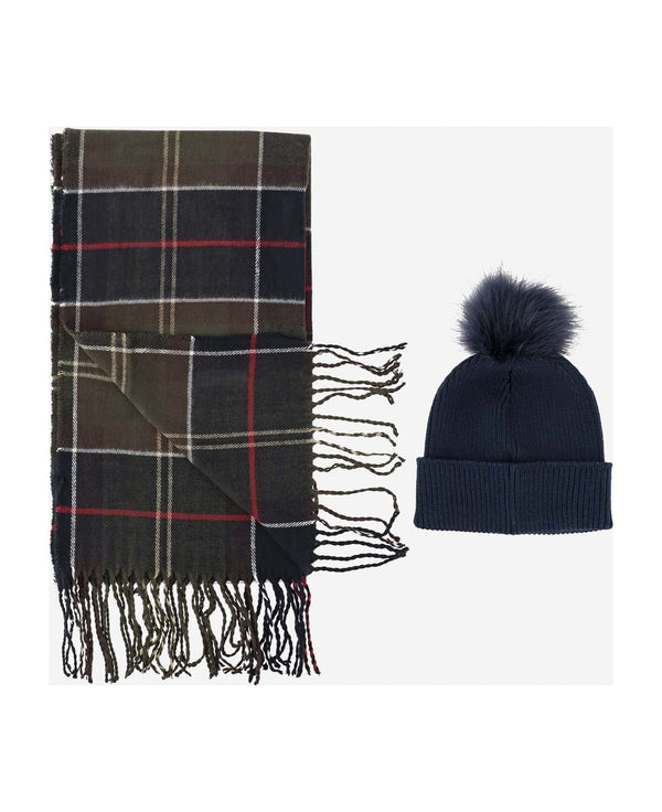 Barbour Womens Dover Beanie Hailes Scarf Gift Set