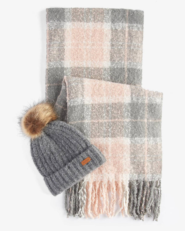 Barbour Womens Saltburn Beanie & Tartan Scarf Gift Set